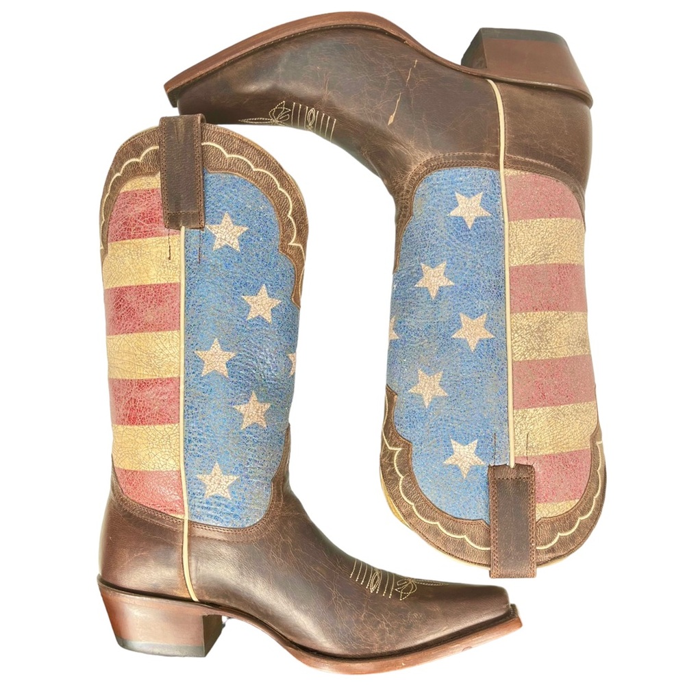 SOLD Shyanne Womens 7.5M Red White & Blue American Flag Western Pull-On Boots - Picture 10 of 12